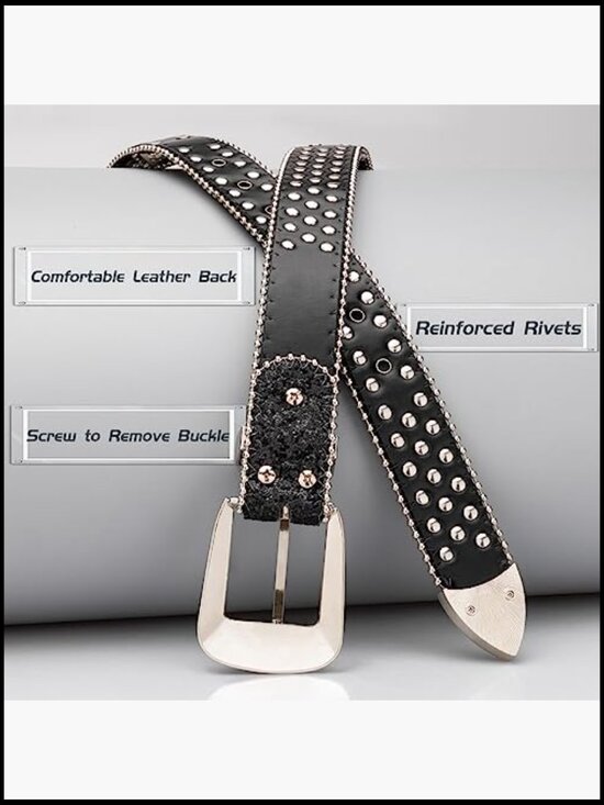 Bling Studded Leather Skull Rhinestone Belt Western Stud Belt main image 6